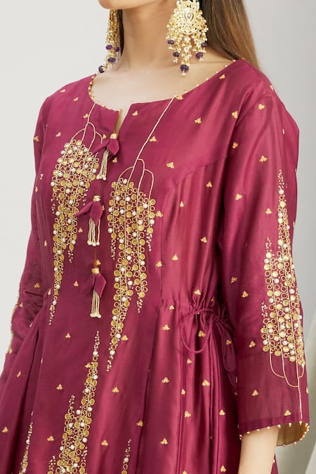 Shop Sozenkari Purple , Muslin, Chanderi Bead Hand Embroidered Anarkali Sharara Set Online at Aza Fashions Shop_Sozenkari_Purple , Muslin, Chanderi Bead Hand Embroidered Anarkali Sharara Set _Online_at_Aza_Fashions