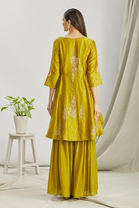 Sozenkari Hand Embroidered Anarkali Sharara Set 