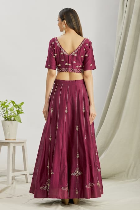 Sozenkari Hand Embroidered Lehenga Set With Belt 