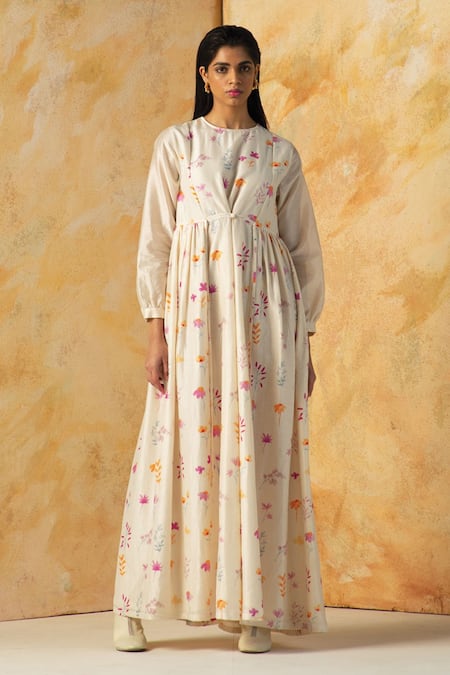 Buy White Chanderi Silk Floral Round Maxi Dress For Women By Kanelle Online At Aza Fashions