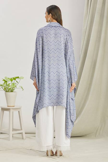 Shop_Paksh_Blue Silk Printed Bandhani Cowl Neck Kurta And Palazzo Set  _at_Aza_Fashions