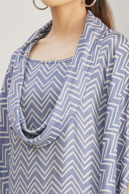 Shop_Paksh_Blue Silk Printed Bandhani Cowl Neck Kurta And Palazzo Set  _Online_at_Aza_Fashions