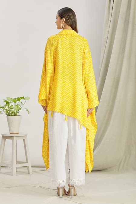 Shop_Paksh_Yellow Silk Printed Bandhani Cowl Neck Kurta And Palazzo Set  _at_Aza_Fashions