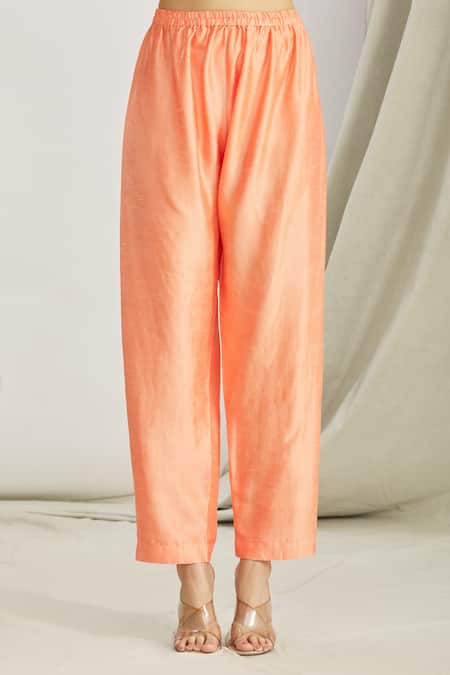 Paksh_Peach Silk Embroidered Cutdana Work V Neck Kurta Set  _at_Aza_Fashions