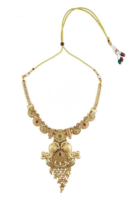 Samyukta Singhania_Gold Plated Stones Elephant Motif Necklace Set_Online_at_Aza_Fashions