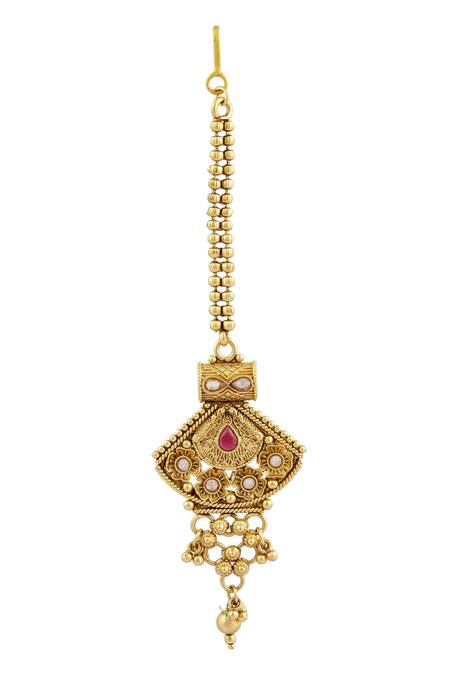 Shop_Samyukta Singhania_Gold Plated Stones Elephant Motif Necklace Set_Online_at_Aza_Fashions
