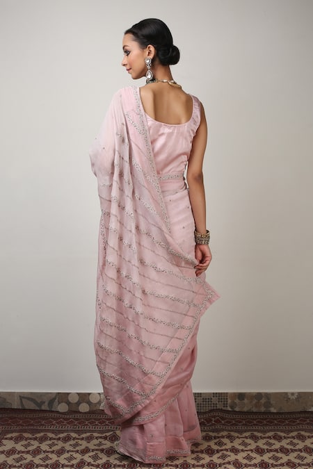 Shop Rhua Pink Saree Chanderi Blouse Satin Petticoat Cotton Silk With Embroidered at Aza Fashions Shop_Rhua_Pink Saree Chanderi Blouse Satin Petticoat Cotton Silk With Embroidered _at_Aza_Fashions