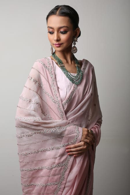 Rhua Pink Saree Chanderi Blouse Satin Petticoat Cotton Silk With Embroidered Online at Aza Fashions Rhua_Pink Saree Chanderi Blouse Satin Petticoat Cotton Silk With Embroidered _Online_at_Aza_Fashions