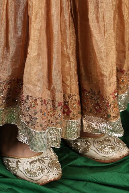 Rhua_Gold Chanderi, Kurta And Sharara Banarasi Tissue Silk Dupatta Embroidered Set _at_Aza_Fashions