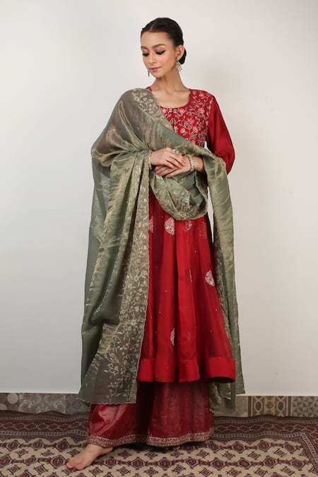 Rhua Embroidered Anarkali Sharara Set 