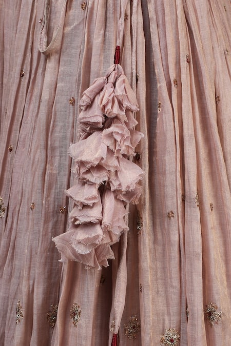 Rhua_Pink Lehenga Tissue Chanderi Blouse Raw Silk Dupatta Embroidered Set _at_Aza_Fashions