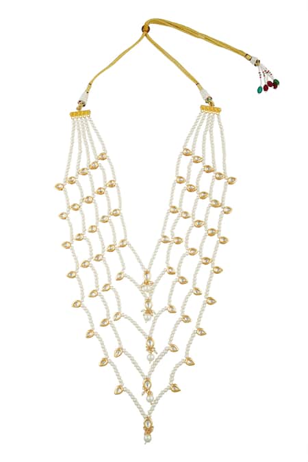 Shop_Ruby Raang_Gold Pearls, Kundan, Beads Layered Necklace _at_Aza_Fashions