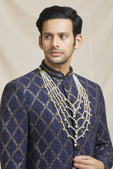 Ruby Raang_Gold Pearls, Kundan, Beads Layered Necklace _Online_at_Aza_Fashions