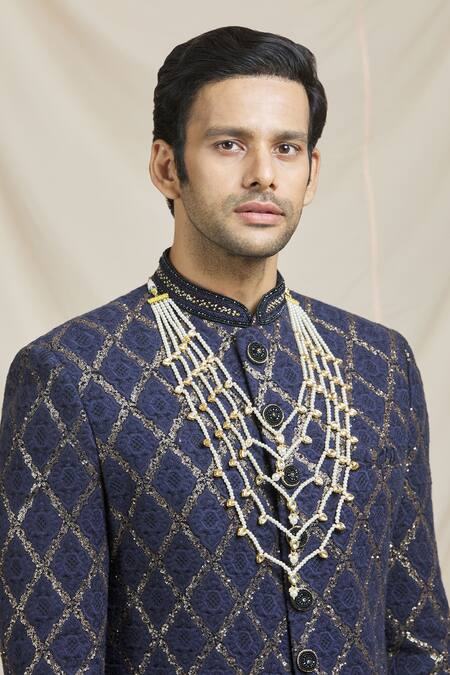 Shop_Ruby Raang_Gold Pearls, Kundan, Beads Layered Necklace _Online_at_Aza_Fashions