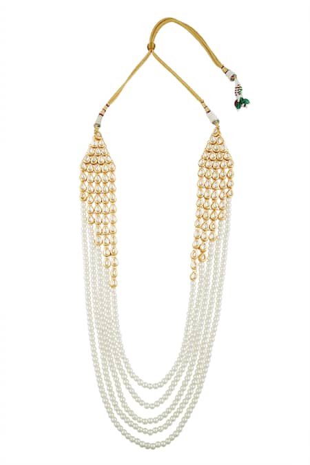 Shop Ruby Raang Gold Pearls, Kundan, Beads Embellished Necklace at Aza Fashions Shop_Ruby Raang_Gold Pearls, Kundan, Beads Embellished Necklace _at_Aza_Fashions