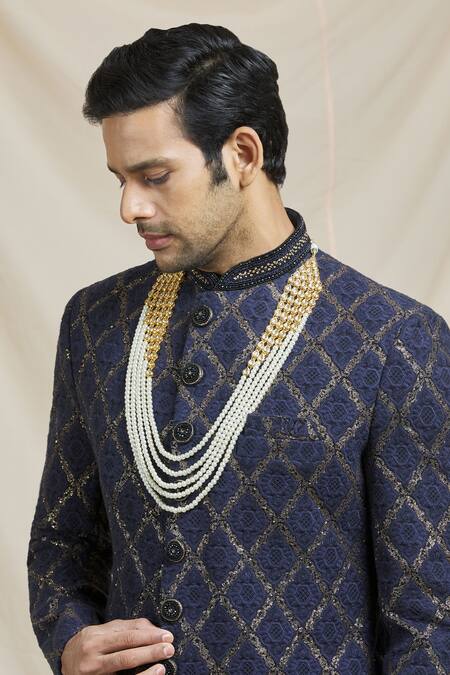 Shop Ruby Raang Gold Pearls, Kundan, Beads Embellished Necklace Online at Aza Fashions Shop_Ruby Raang_Gold Pearls, Kundan, Beads Embellished Necklace _Online_at_Aza_Fashions