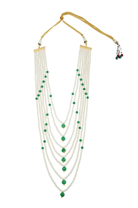 Shop Ruby Raang Gold Pearls, Beads Studded Layered Necklace at Aza Fashions Shop_Ruby Raang_Gold Pearls, Beads Studded Layered Necklace _at_Aza_Fashions