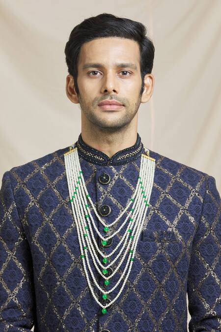 Shop Ruby Raang Gold Pearls, Beads Studded Layered Necklace Online at Aza Fashions Shop_Ruby Raang_Gold Pearls, Beads Studded Layered Necklace _Online_at_Aza_Fashions