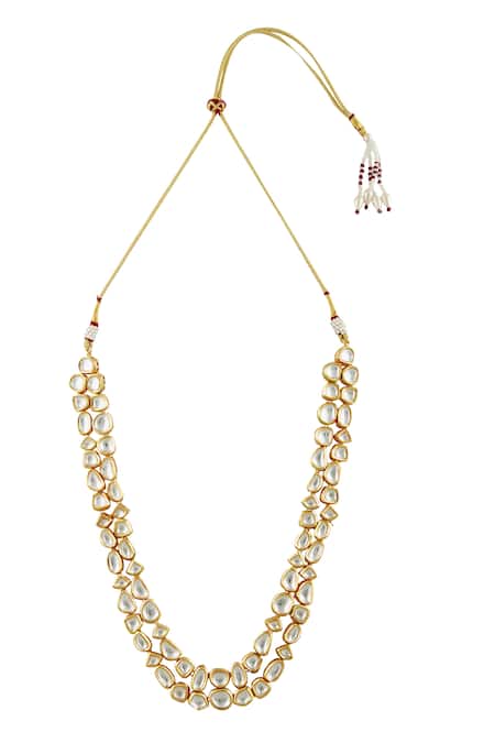 Shop_Ruby Raang_Gold Kundan Layered Necklace _at_Aza_Fashions