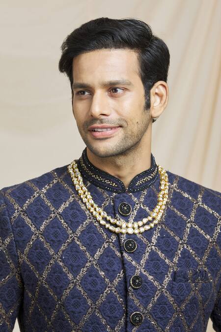 Ruby Raang_Gold Kundan Layered Necklace _Online_at_Aza_Fashions