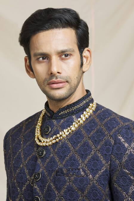 Shop_Ruby Raang_Gold Kundan Layered Necklace _Online_at_Aza_Fashions