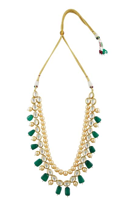 Shop Ruby Raang Gold Kundan, Beads Layered Necklace at Aza Fashions Shop_Ruby Raang_Gold Kundan, Beads Layered Necklace _at_Aza_Fashions