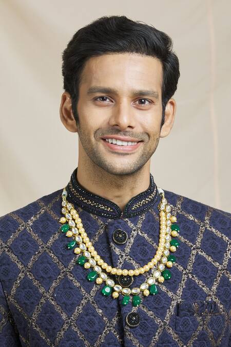 Ruby Raang Gold Kundan, Beads Layered Necklace Online at Aza Fashions Ruby Raang_Gold Kundan, Beads Layered Necklace _Online_at_Aza_Fashions