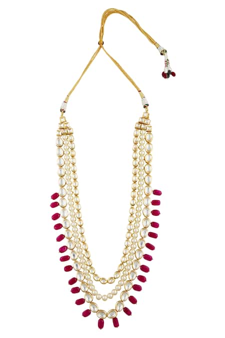 Shop Ruby Raang Gold Kundan, Beads Embellished Necklace at Aza Fashions Shop_Ruby Raang_Gold Kundan, Beads Embellished Necklace _at_Aza_Fashions