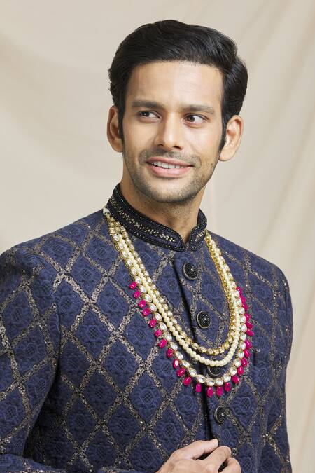 Ruby Raang Gold Kundan, Beads Embellished Necklace Online at Aza Fashions Ruby Raang_Gold Kundan, Beads Embellished Necklace _Online_at_Aza_Fashions