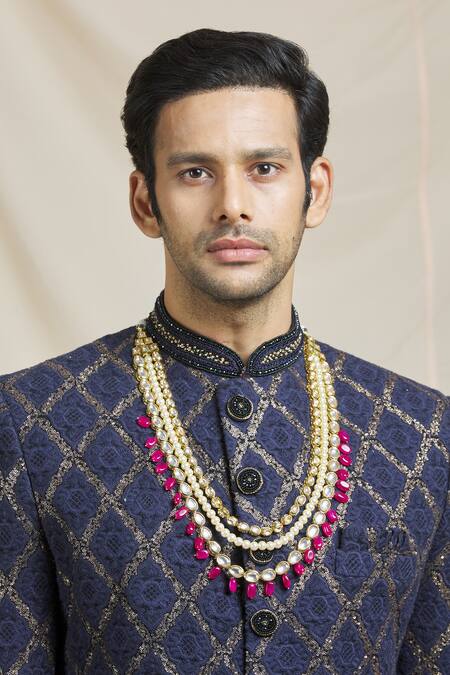 Buy Ruby Raang Gold Kundan, Beads Embellished Necklace Online at Aza Fashions Buy_Ruby Raang_Gold Kundan, Beads Embellished Necklace _Online_at_Aza_Fashions