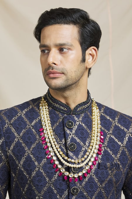 Shop Ruby Raang Gold Kundan, Beads Embellished Necklace Online at Aza Fashions Shop_Ruby Raang_Gold Kundan, Beads Embellished Necklace _Online_at_Aza_Fashions