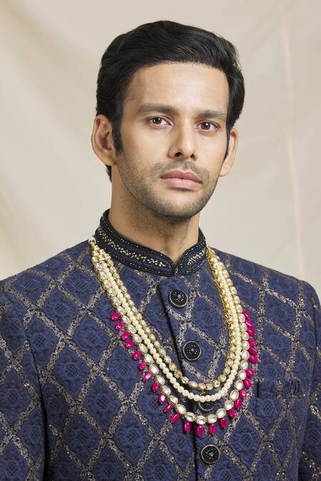 Ruby Raang Gold Kundan, Beads Embellished Necklace at Aza Fashions Ruby Raang_Gold Kundan, Beads Embellished Necklace _at_Aza_Fashions