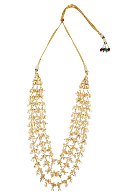 Shop Ruby Raang Gold Kundan, Beads Embellished Necklace at Aza Fashions Shop_Ruby Raang_Gold Kundan, Beads Embellished Necklace _at_Aza_Fashions