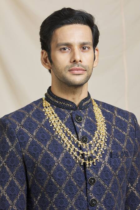 Ruby Raang Gold Kundan, Beads Embellished Necklace at Aza Fashions Ruby Raang_Gold Kundan, Beads Embellished Necklace _at_Aza_Fashions