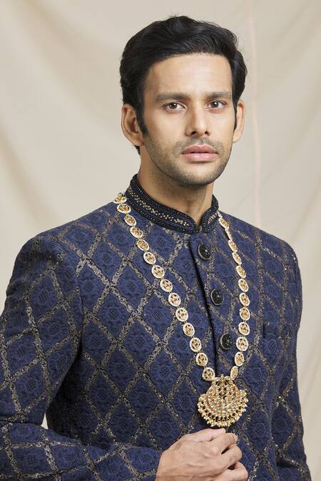 Ruby Raang_Gold Kundan, Beads And Embellished Necklace _Online_at_Aza_Fashions