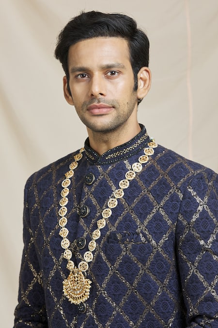 Shop_Ruby Raang_Gold Kundan, Beads And Embellished Necklace _Online_at_Aza_Fashions