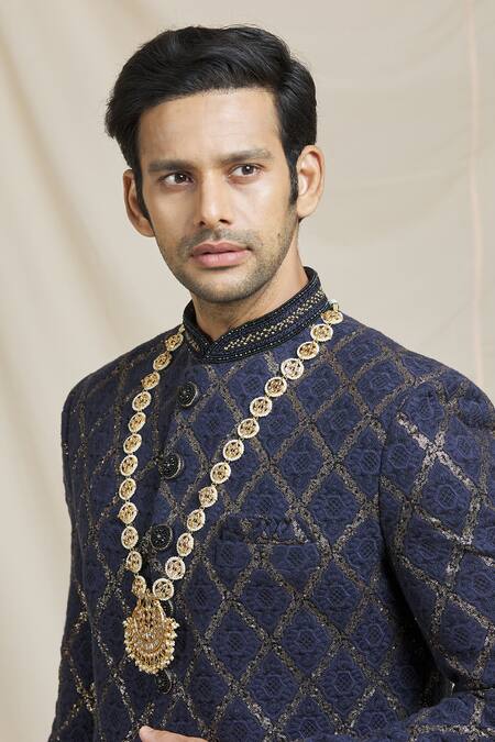 Ruby Raang_Gold Kundan, Beads And Embellished Necklace _at_Aza_Fashions