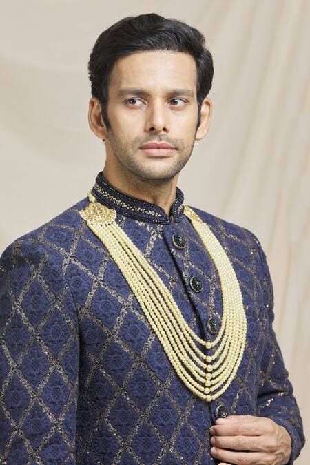 Ruby Raang_Gold Kundan, Beads And Embellished Necklace _Online_at_Aza_Fashions