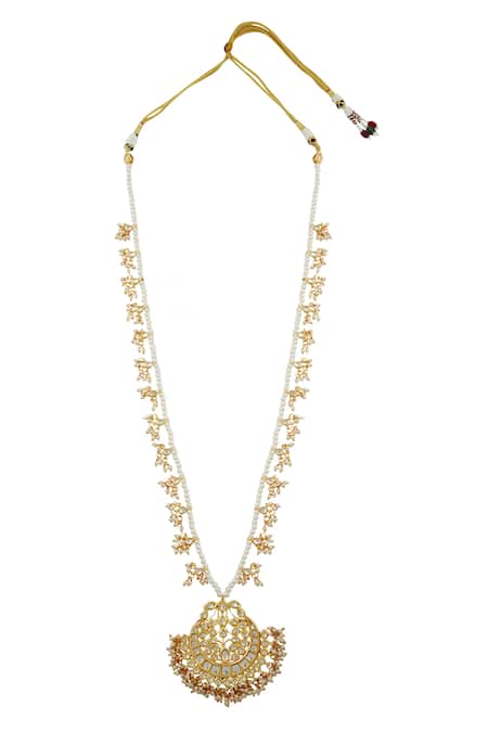 Shop Ruby Raang Gold Kundan, Beads And Embellished Necklace at Aza Fashions Shop_Ruby Raang_Gold Kundan, Beads And Embellished Necklace _at_Aza_Fashions