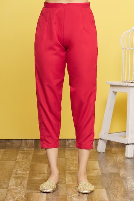 Naintara Bajaj_Red Chiffon, Crepe Gota Patti Scoop Neck Floral Print Anarkali Set _at_Aza_Fashions