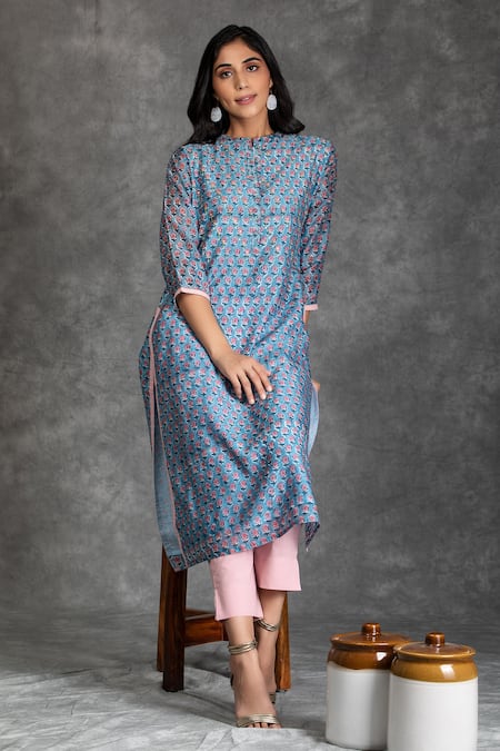 Abstract Printed A-line Kurti (Blue) – Yash Gallery