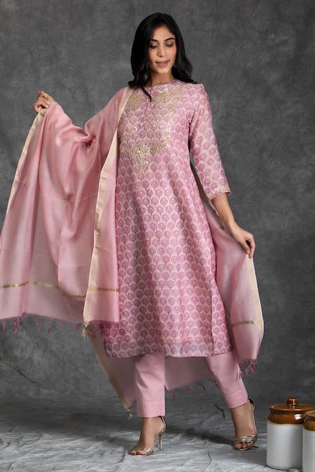 Kameez Chanderi Floral Print Kurta Set 