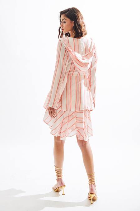 Cin Cin White Cotton Thread Halter Encrica Short Dress With Hoodie 2