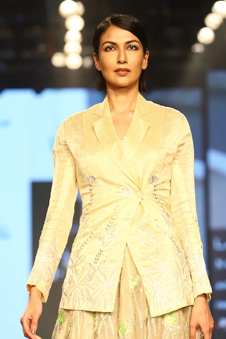 Rahul Singh_Gold Jacket Chanderi Pure  Anarkali Organza Zari And Embroidered With_Online_at_Aza_Fashions