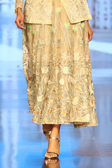 Buy_Rahul Singh_Gold Jacket Chanderi Pure  Anarkali Organza Zari And Embroidered With_Online_at_Aza_Fashions