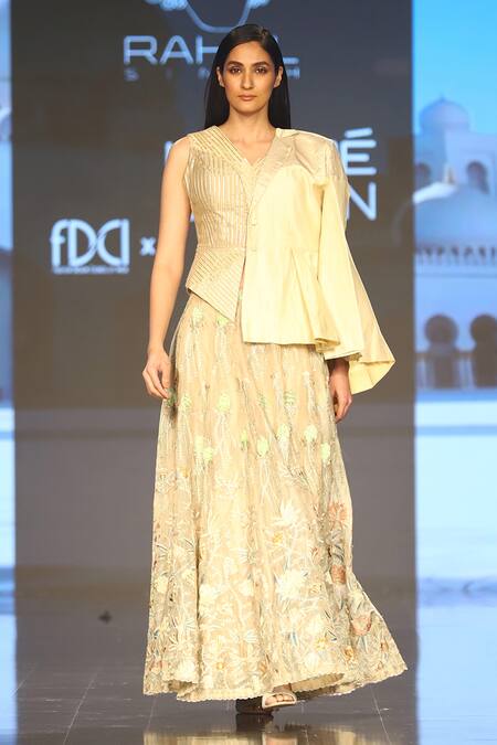 Rahul Singh_Gold Jacket And Corset Chanderi Pure  Lehenga Organza Zari & Set_Online_at_Aza_Fashions