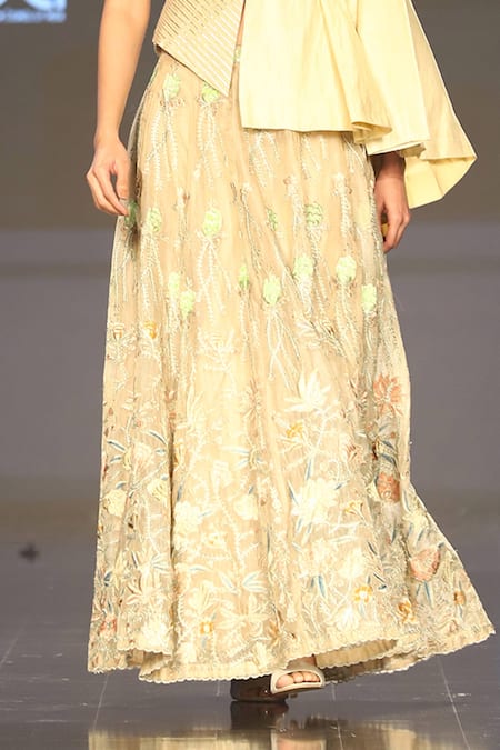 Shop_Rahul Singh_Gold Jacket And Corset Chanderi Pure  Lehenga Organza Zari & Set_Online_at_Aza_Fashions