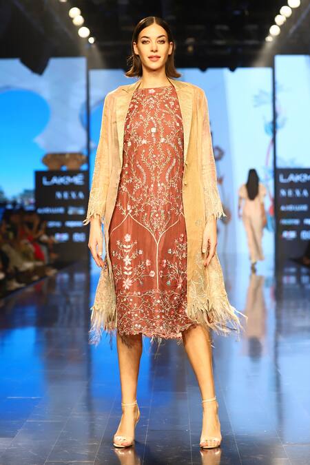 Buy_Rahul Singh_Gold Dress Organza, Jacket Chanderi Pure Floral, Embroidered With _Online_at_Aza_Fashions