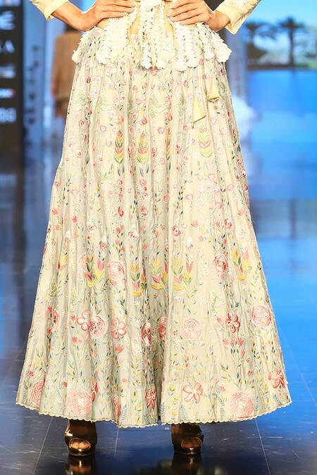 Shop Rahul Singh Gold Chanderi Floral, Thread Work, Zari Embroidered Jacket Lehenga Set Online at Aza Fashions Shop_Rahul Singh_Gold Chanderi Floral, Thread Work, Zari Embroidered Jacket Lehenga Set_Online_at_Aza_Fashions