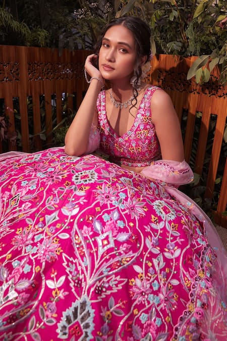 Buy Aneesh Agarwaal Pink Silk, Net Foil , Mirror Round Embroidered Bridal Lehenga Set Online at Aza Fashions Buy_Aneesh Agarwaal_Pink Silk, Net Foil , Mirror Round Embroidered Bridal Lehenga Set _Online_at_Aza_Fashions
